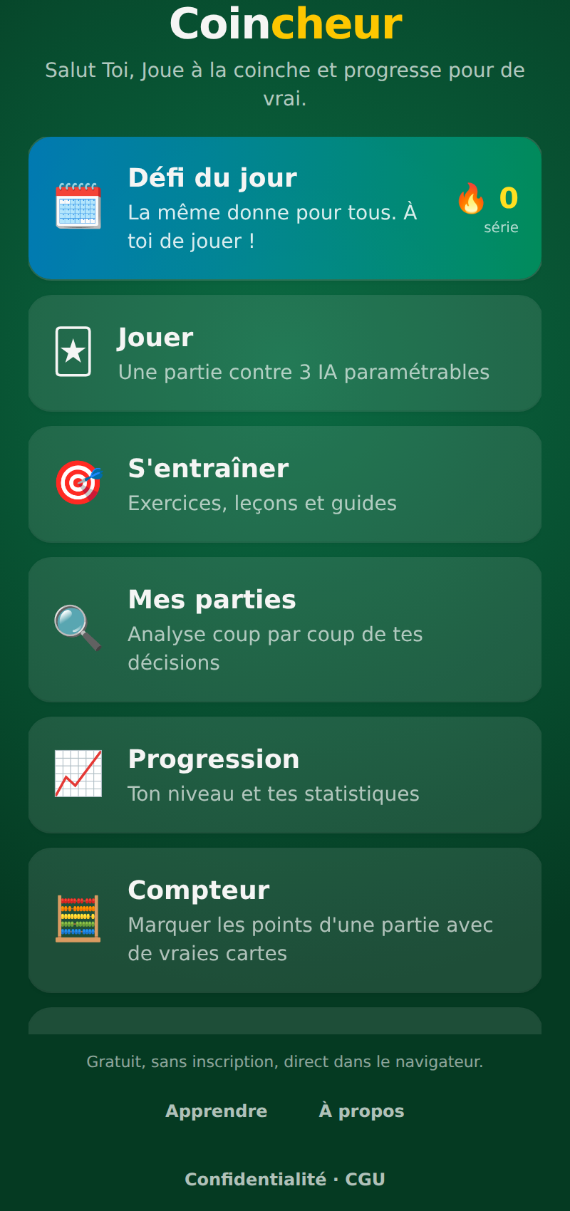 Accueil de Coincheur